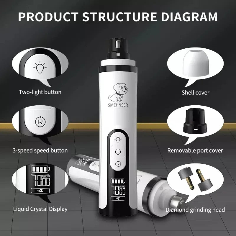 USB Rechargeable Pet Nail Grinder with LED