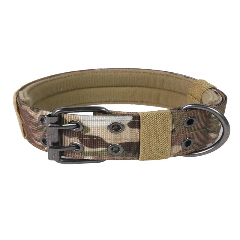 Military Dog Collar with Metal D-Ring & Buckle — Adjustable Working Collar for Medium & Large Dogs