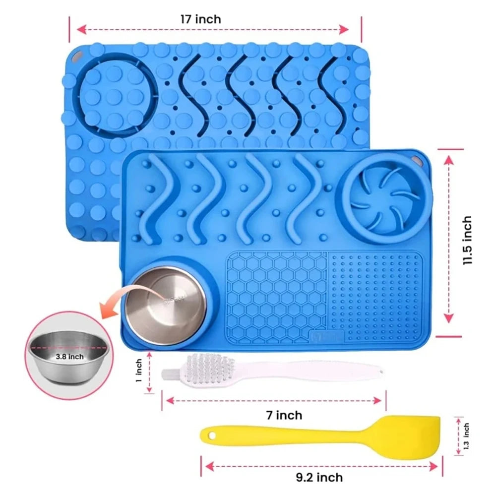 Slow Feeder Mat with Aluminium Bowl — Non-Toxic Silicone Anxiety & Boredom Relief for Dogs & Cats
