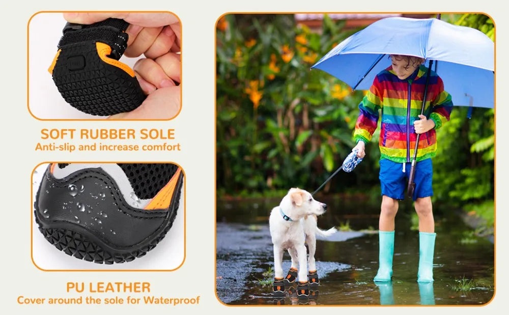 Reflective Dog Boots & Paw Protectors with Hard Toe Cap | Set of 4