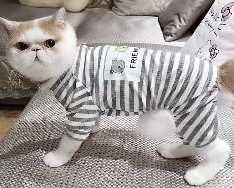 Stripe Print Cotton Pyjama Jumpsuit for Cats & Small Dogs