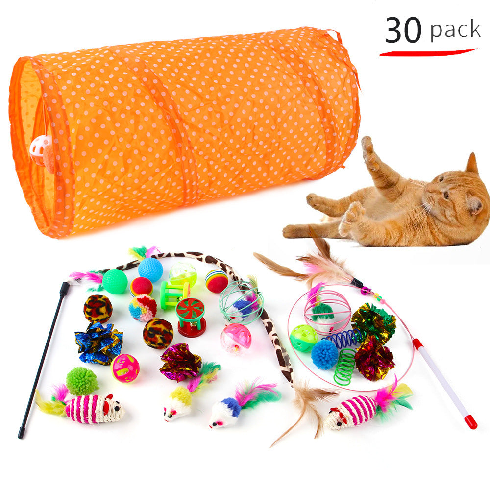 Foldable Cat Play Tunnel with Toys - Interactive Tent for Kittens