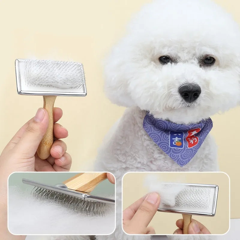 Bamboo Handle Stainless Steel Pet Grooming Comb for Dogs & Cats
