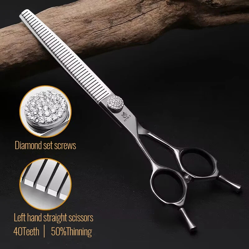 Fenice 7" Professional Left-Handed Dog Grooming Scissors – JP 440C Stainless Steel