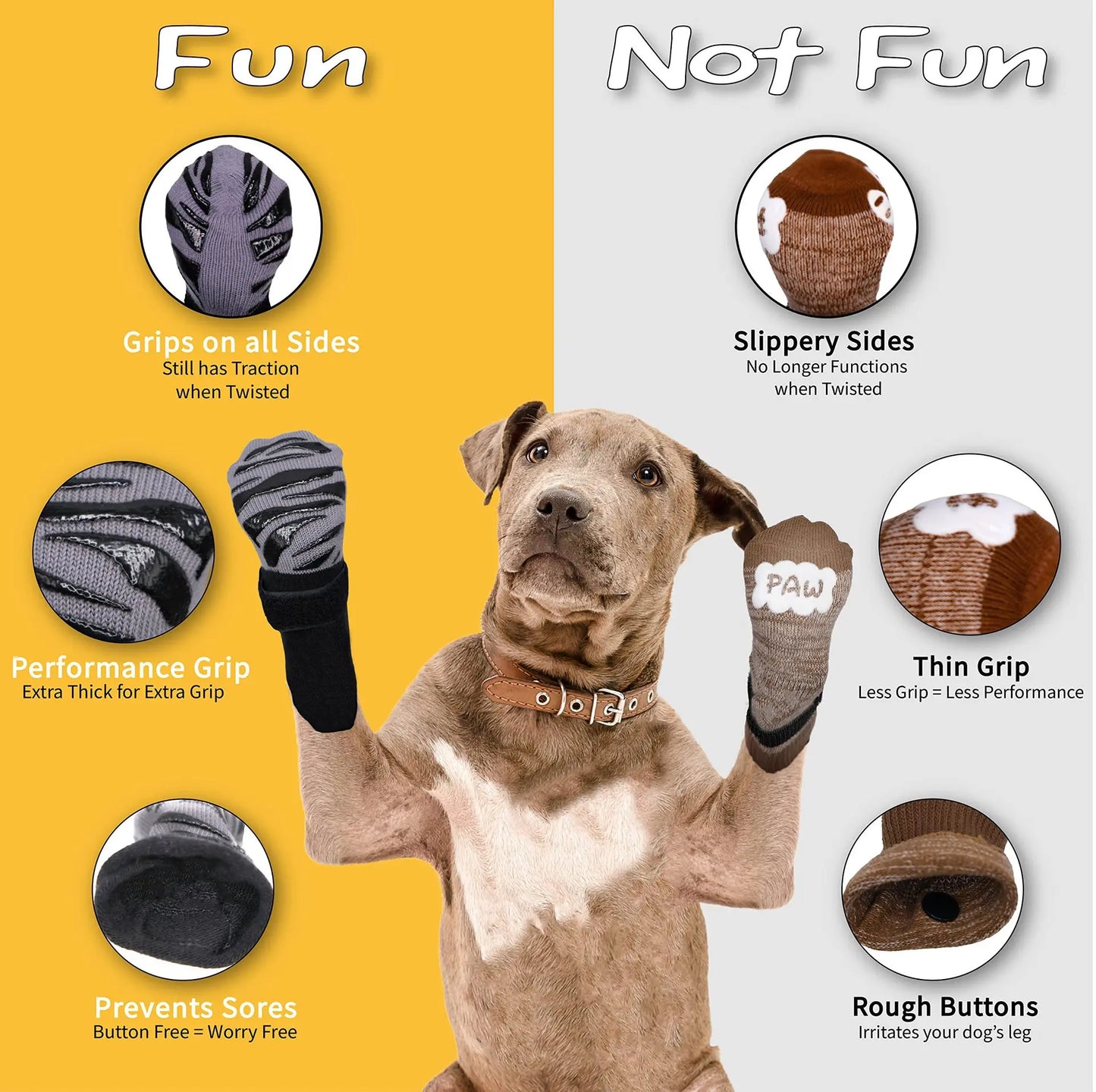 Anti-Slip Knitted Dog Socks with Paw Grip – Pack of 4