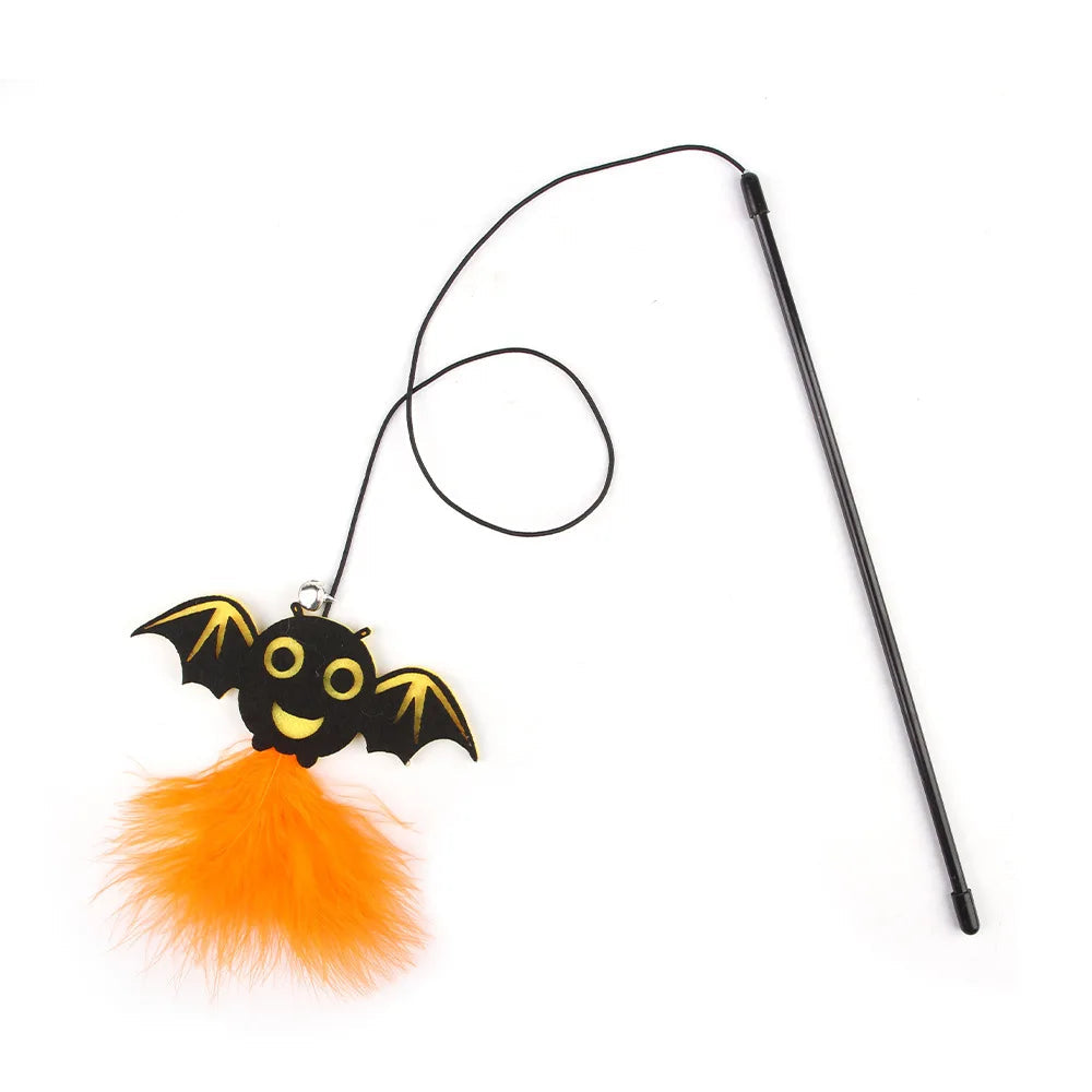 Halloween Cat Teaser Wand with Pumpkin and Spider