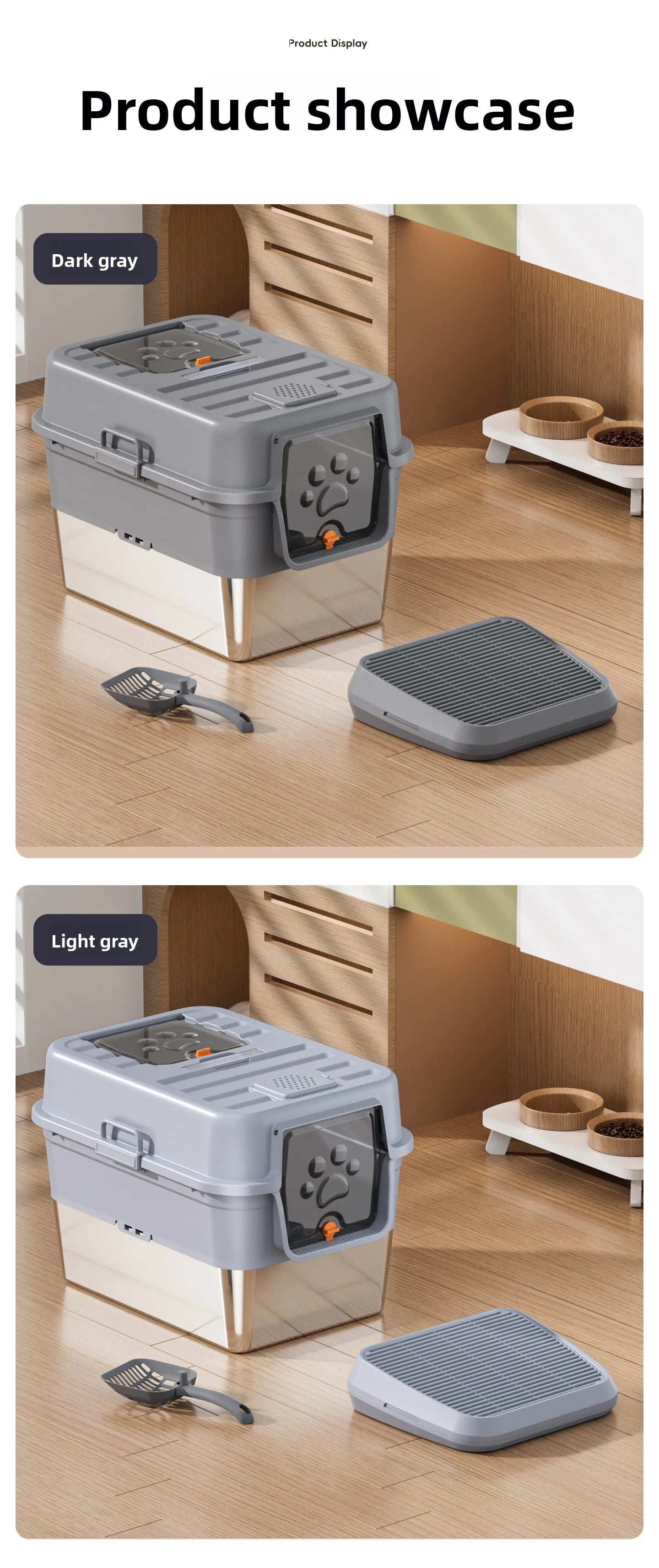 Stainless Steel Top Entry Self-Cleaning Cat Litter Box — Extra Large, Splash-Proof & Portable