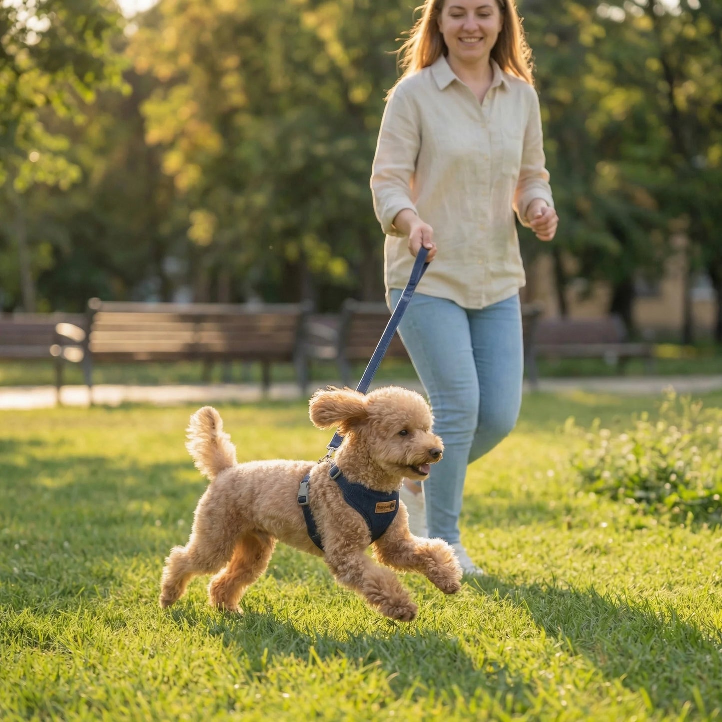 Harnais anti-évasion en jean maillé avec laisse pour chien et chat | Gilet rembourré réglable pour petits chiens et chiots