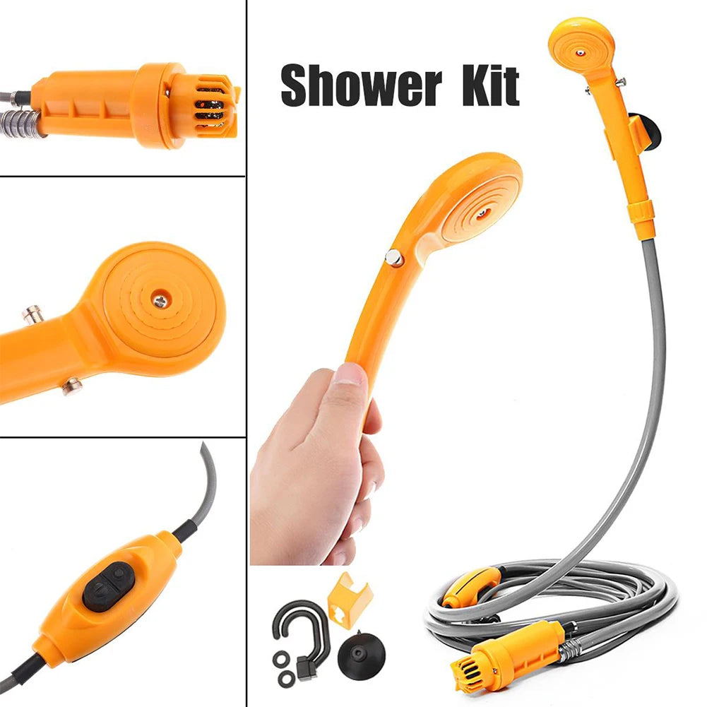 12V Portable Camping Shower Pump with Foldable Bucket Options