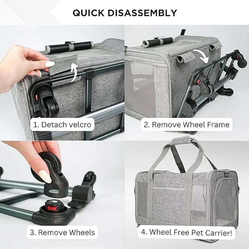 Sac de transport roulant pour animaux de compagnie avec roues — Approuvé par les compagnies aériennes et poussette pliable
