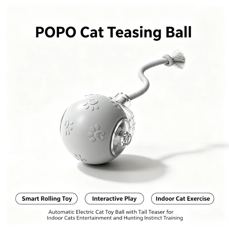 Smart Electric Rolling Cat Toy with Feather Tail