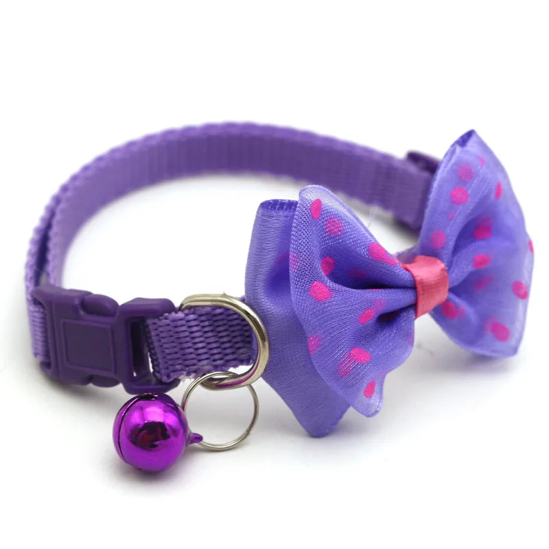 Reflective Polka Dot Bow Cat Collar with Bell
