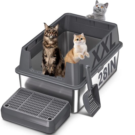 XXXL Stainless Steel Cat Litter Box with Lid — High Sides for Large & Big Cats