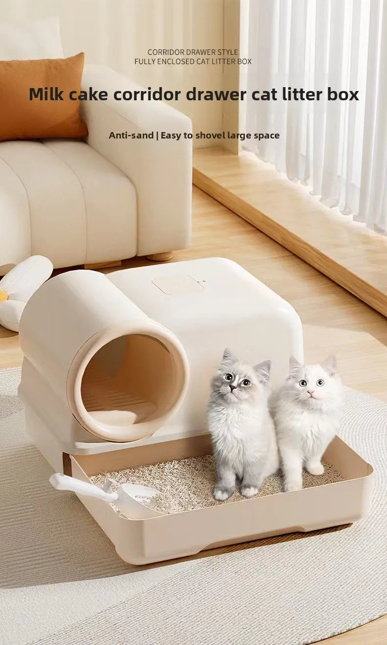 Extra Large Enclosed Self-Cleaning Cat Litter Box — Anti-Splash Foldable Drawer & Odour Control