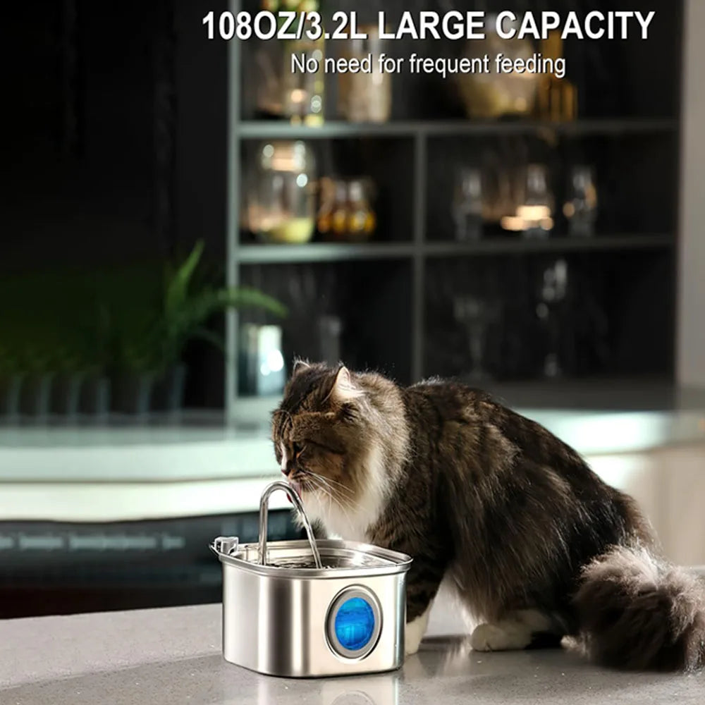 Stainless Steel Smart Pet Water Fountain with Sensor — 3.2L