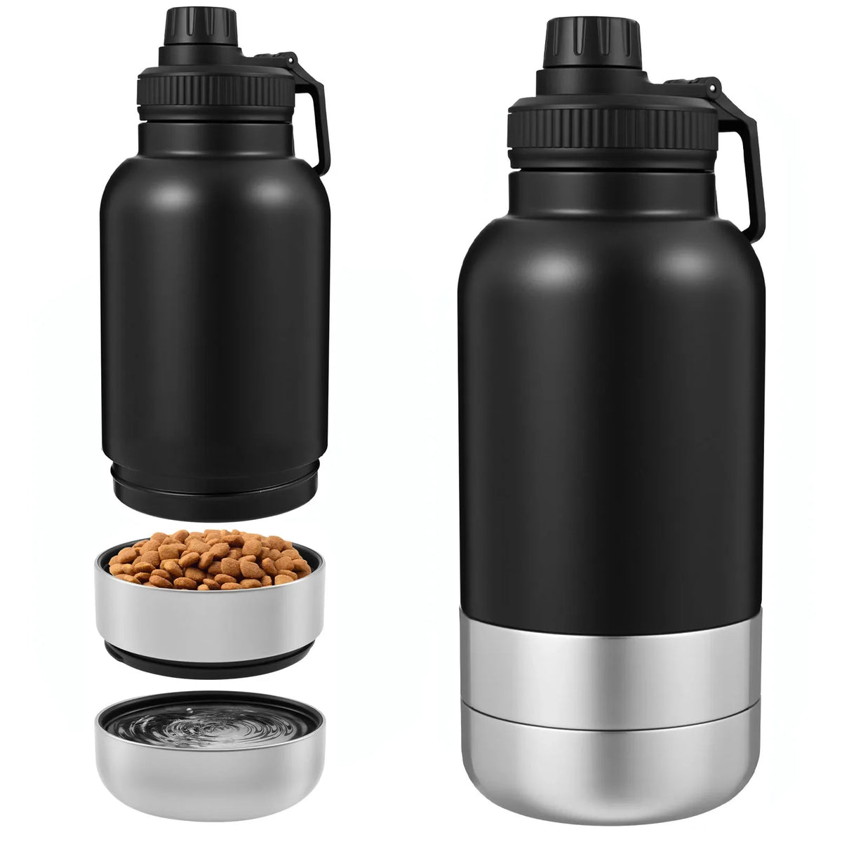 3-in-1 Portable Dog Water Bottle with 2 Detachable Bowls — 32oz Leak-Proof