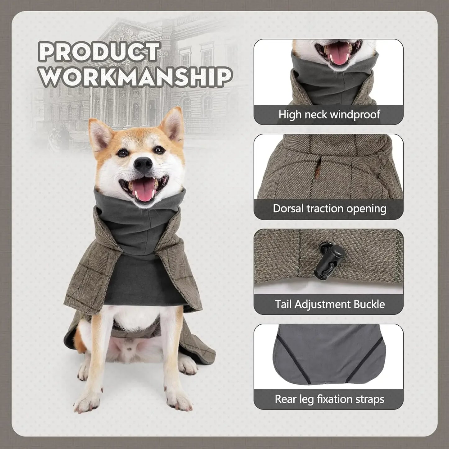 Dog Winter Coat - Plaid Fleece Vest Windbreaker with Harness Eyelets