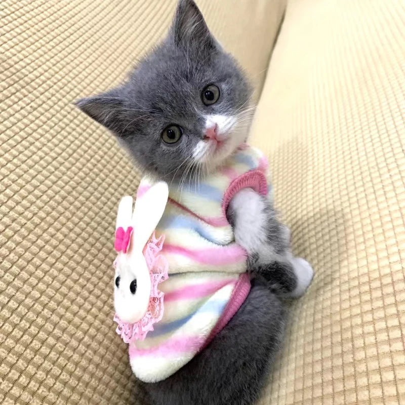 Cartoon Print Plush Vest for Small Animals & Kittens