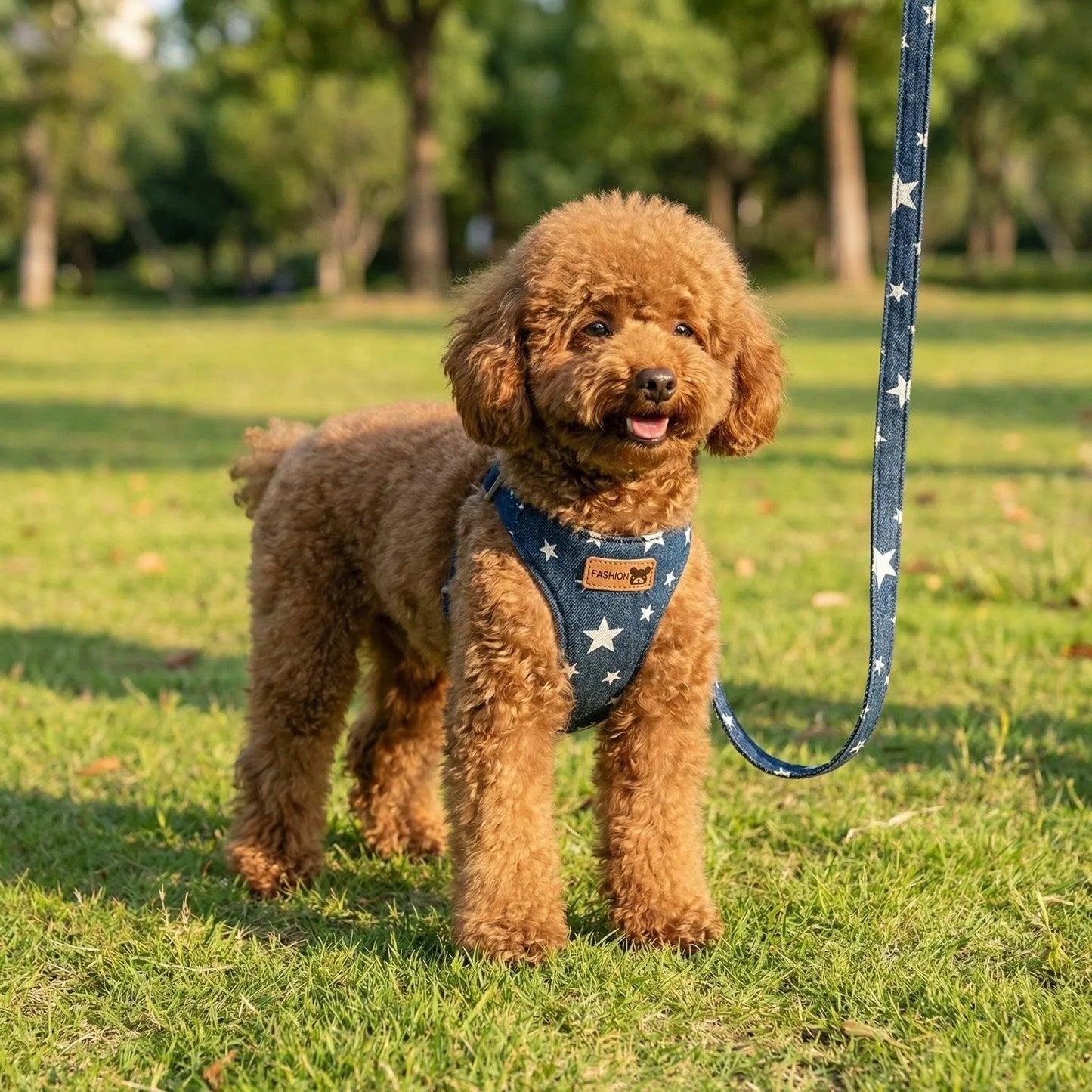 Harnais anti-évasion en jean maillé avec laisse pour chien et chat | Gilet rembourré réglable pour petits chiens et chiots