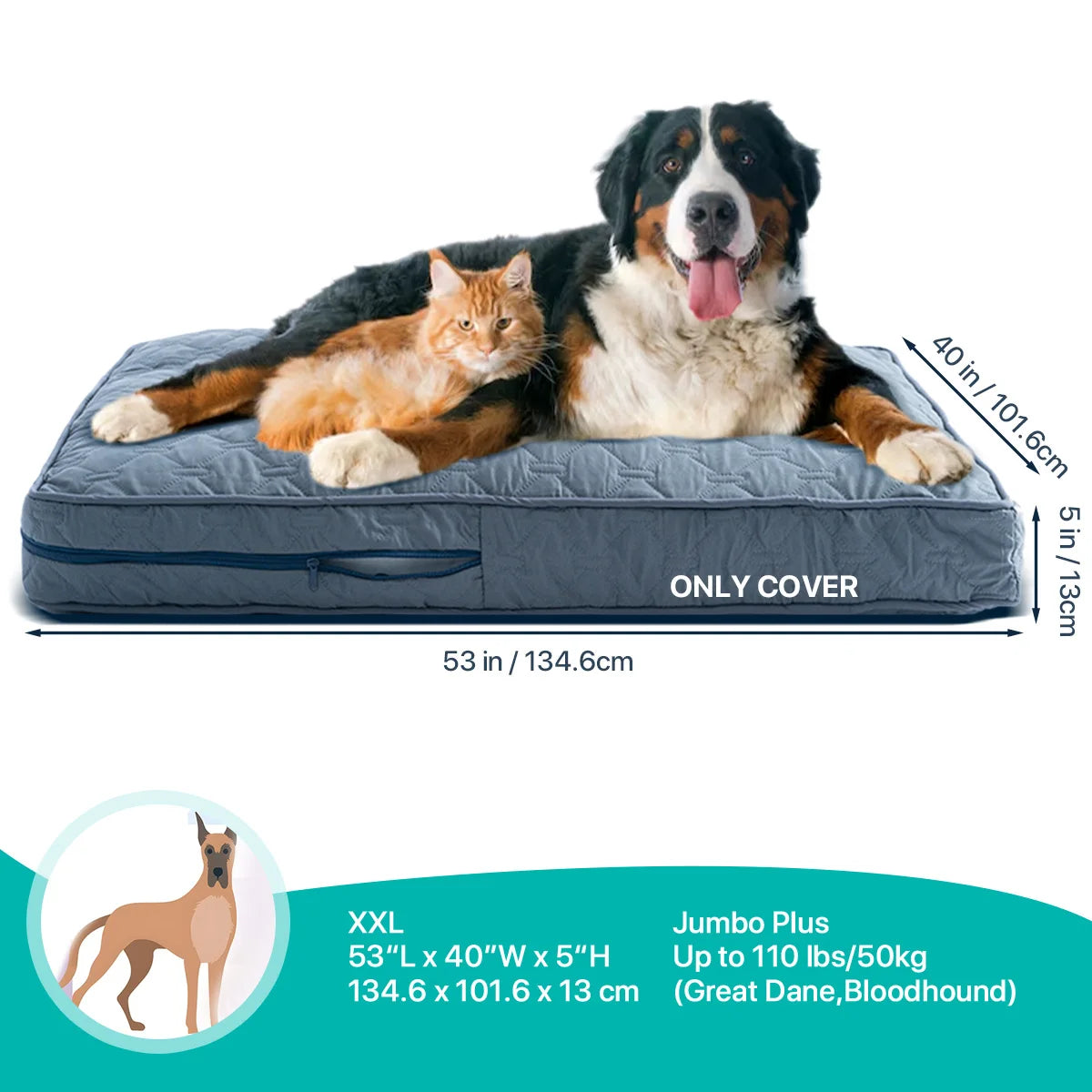 Orthopedic Dog Bed Washable Cover — Multi-Needle Quilted Foam Mat for Large Dogs & Crates