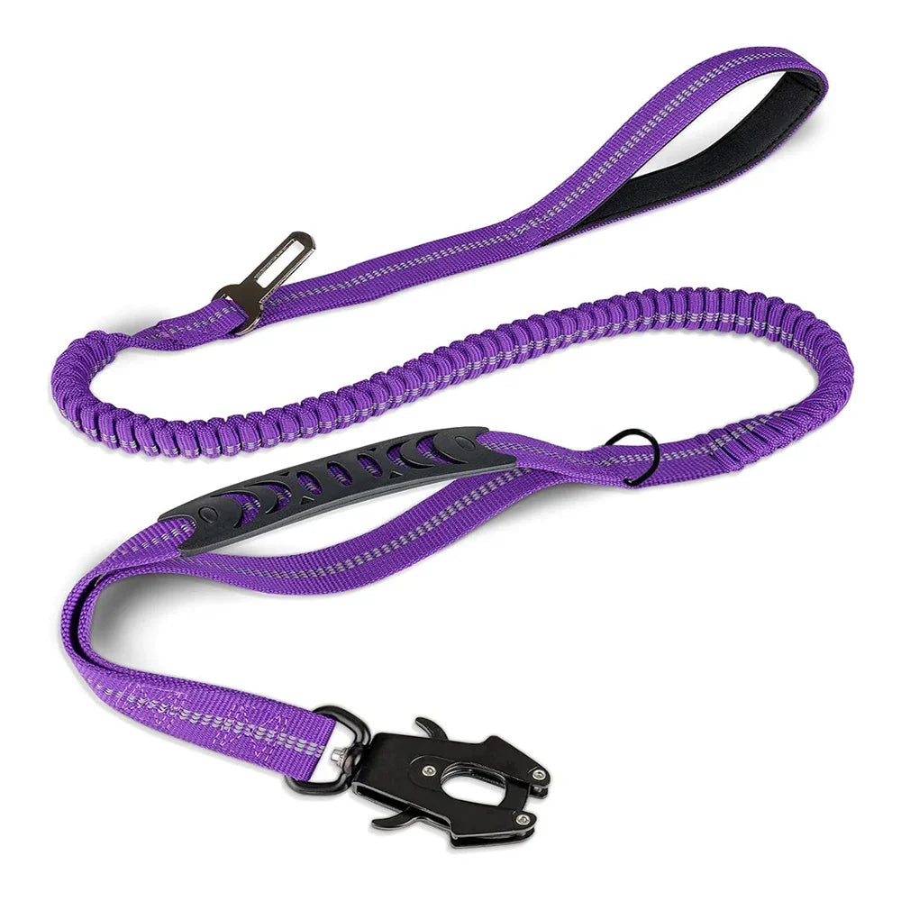 Reflective Bungee Dog Leash - Heavy Duty No-Pull Lead with Car Seatbelt