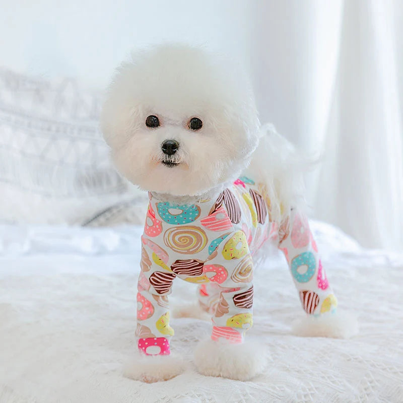 Soft Cotton Printed Pyjama Jumpsuit for Small Dogs