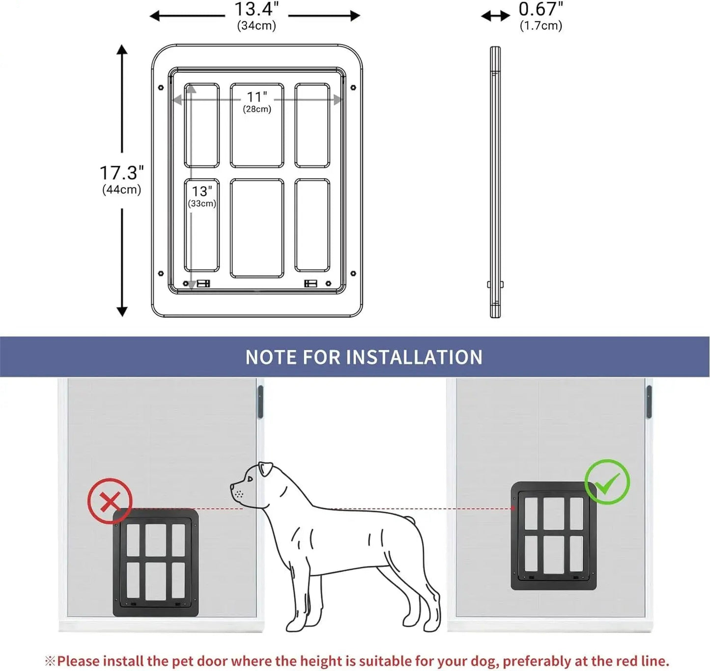 Dog Door for Sliding Screen - 11"x13" Lockable Magnetic Pet Door