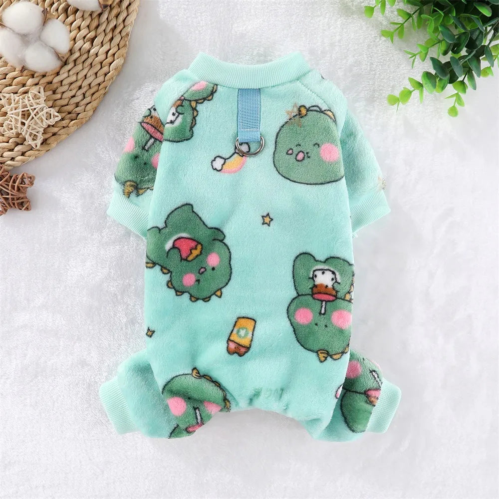 Fleece Dog & Cat Jumpsuit with Leash Ring | Soft Warm Autumn Winter Coat for Puppies to Large Dogs