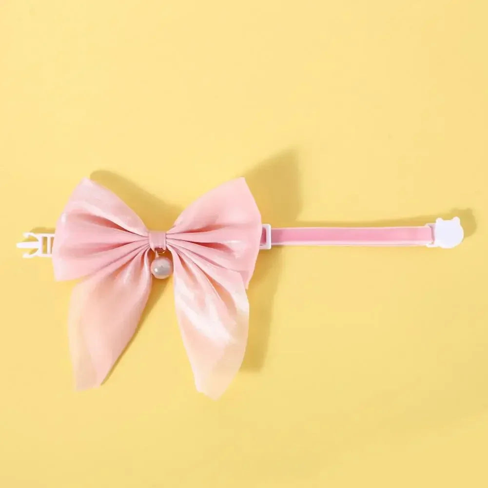 Velvet Bow Cat Collar with Bell - Decorative Breakaway Kitten Collar