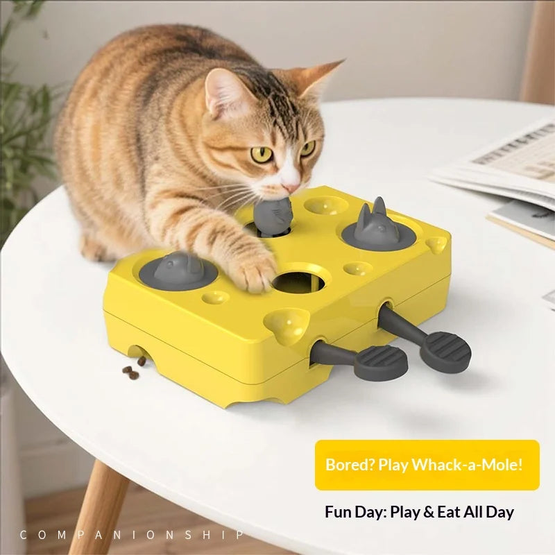 Whack-a-Mole Cat Puzzle Toy – Cheese Box Treat Dispenser for Kittens