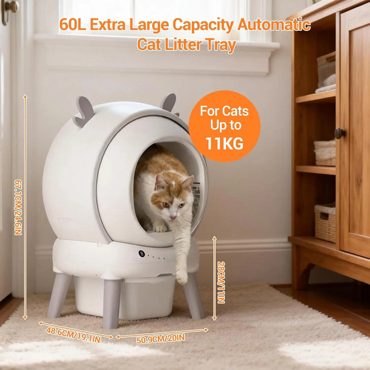 65L Self-Cleaning Cat Litter Box | 9 Safety Sensors | Triple Odour Control | App & UK Plug