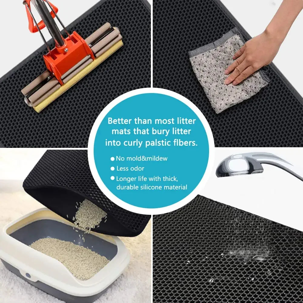 Tapis de litière pour chat avec cadeau - Tapis de litière pour animaux de compagnie double couche étanche