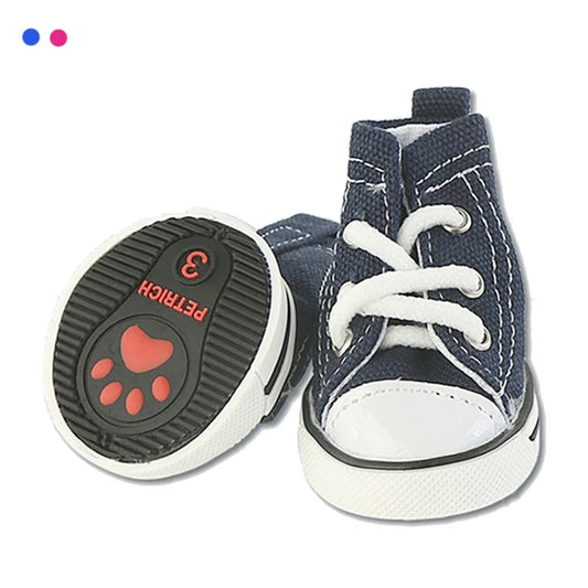 Denim Canvas Sneakers for Small Dogs – Set of 4
