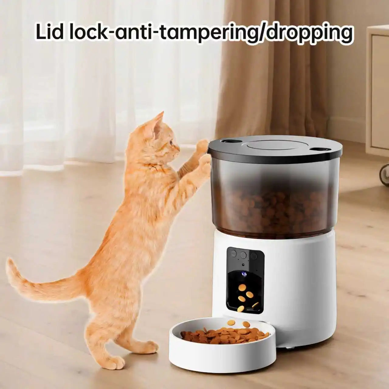 Automatic cat feeder with camera, video dog feeder, suitable for small and medium-sized kittens and dog feeders, 5V-USB powered
