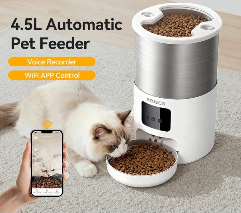 4.5L Smart Pet Feeder with Voice Recording & WiFi App Control