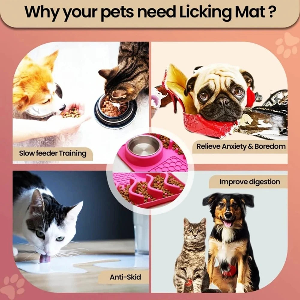 Slow Feeder Mat with Aluminium Bowl — Non-Toxic Silicone Anxiety & Boredom Relief for Dogs & Cats