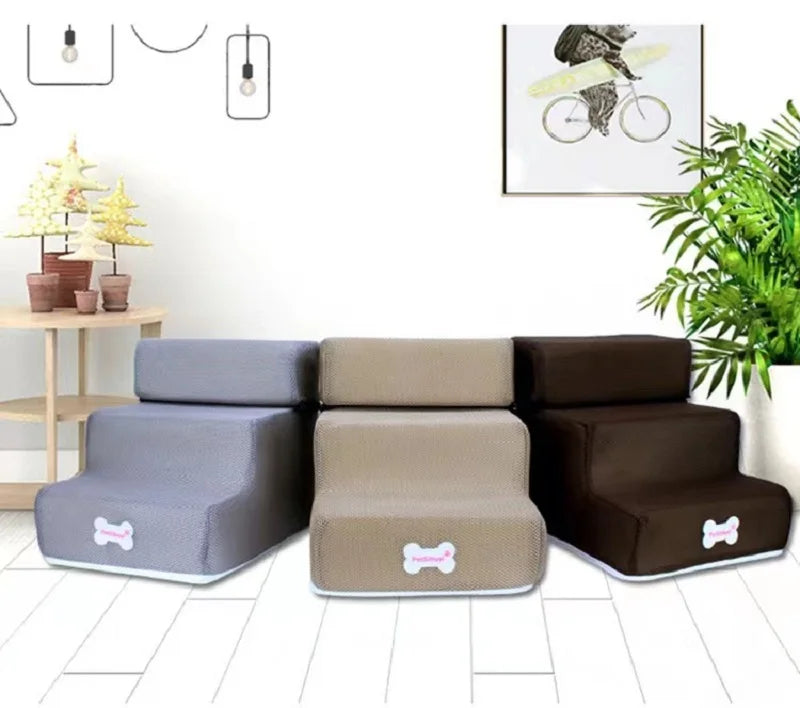 Anti-Slip Pet Stairs with Removable Washable Cover – 2 or 3 Step Ramp for Dogs & Cats