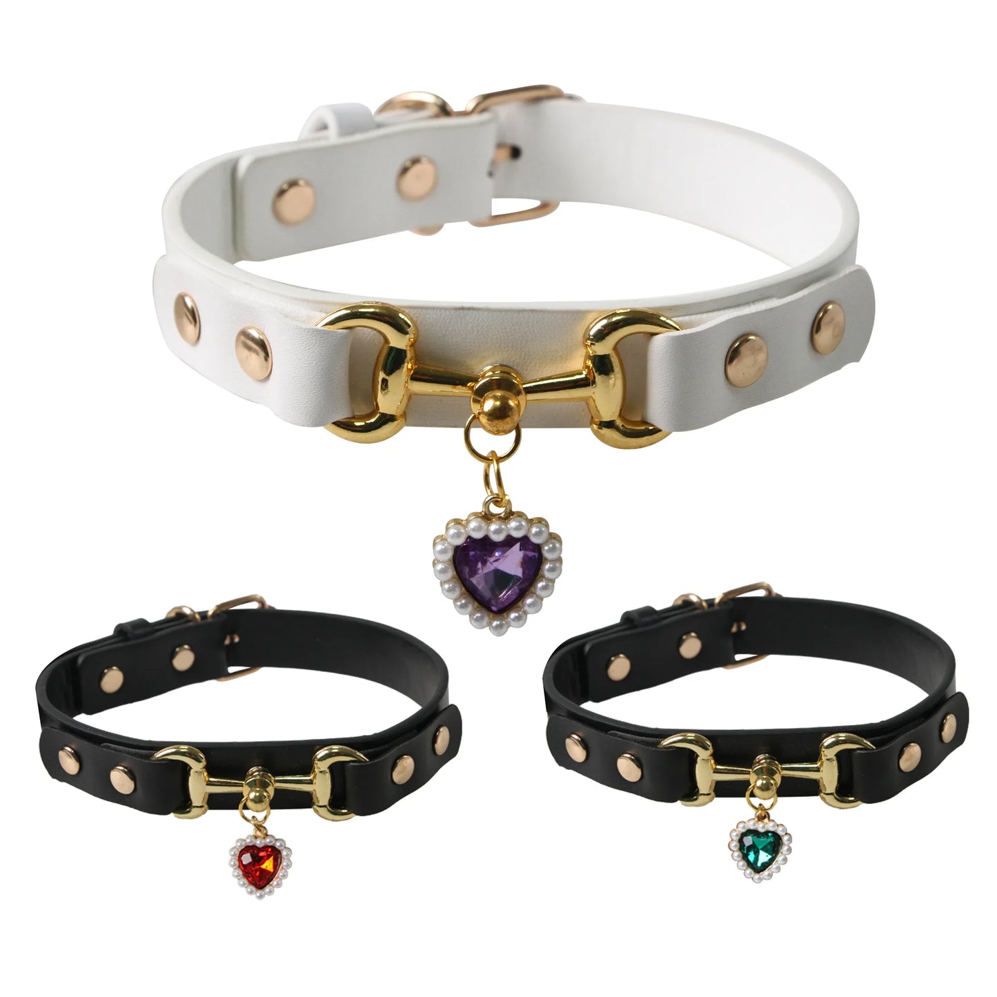 Heart Print Leather Collar for Small Dogs & Cats
