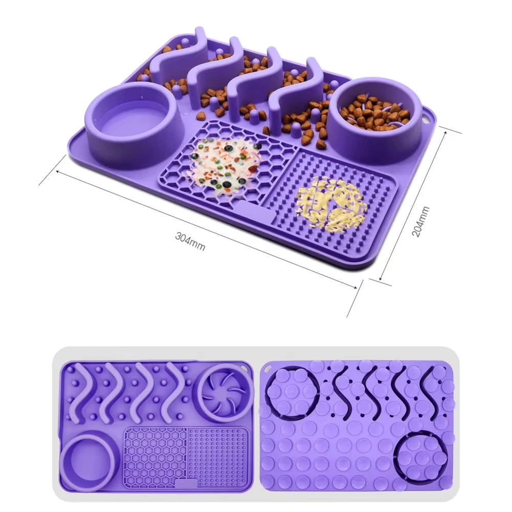 Slow Feeder Mat with Aluminium Bowl — Non-Toxic Silicone Anxiety & Boredom Relief for Dogs & Cats