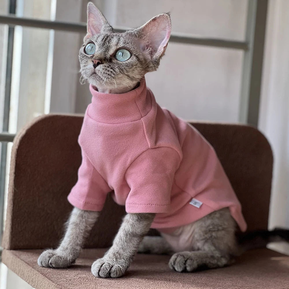 Fashion Sphynx Turtleneck Warm Fleece Pet Pullovers Autumn Winter Cat Sweater for Cats Solid Colors Kitten Clothing Outfits