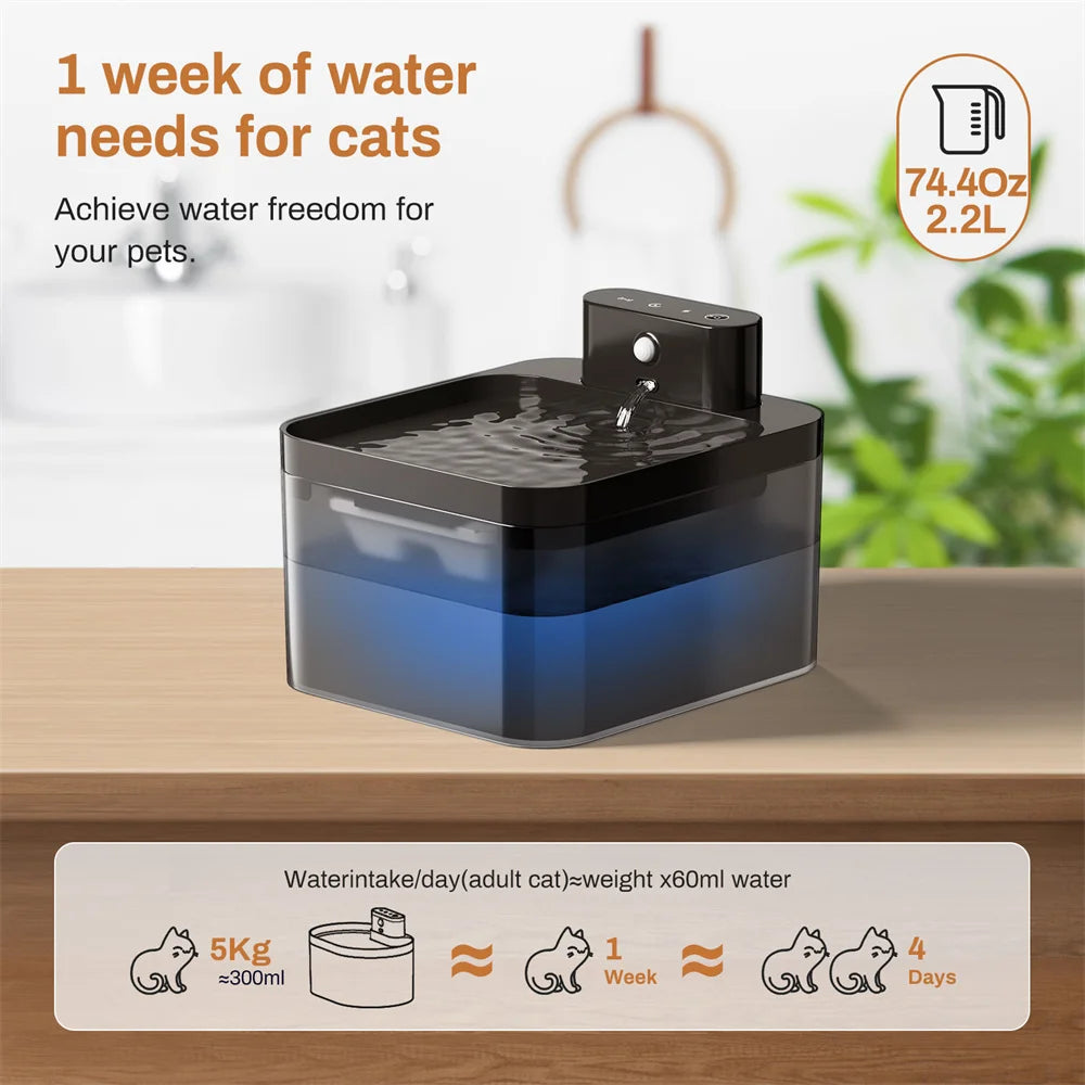 Fontaine à eau sans fil pour animaux de compagnie 2,2 L – Gamelle intelligente à induction pour chats et chiens avec filtre