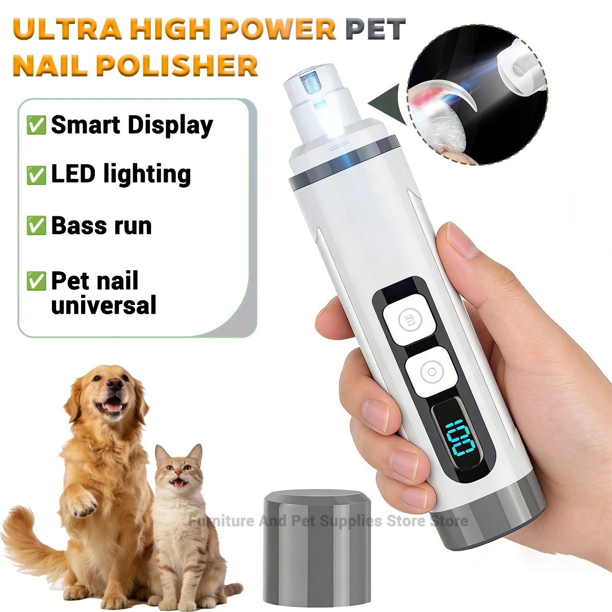 Electric Pet Nail Grinder with LED Light & 3-Speed Control