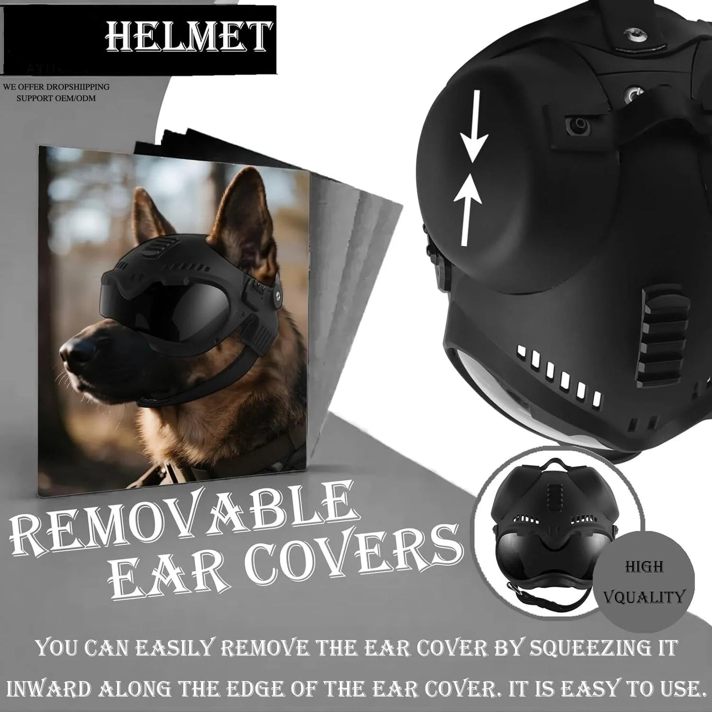 K9 Tactical Dog Helmet with Dual Goggles — Windproof Polyester Shell for Working Dogs
