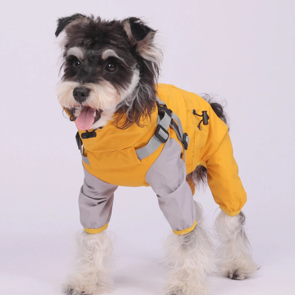 Waterproof Dog Raincoat with Harness & Detachable Hood