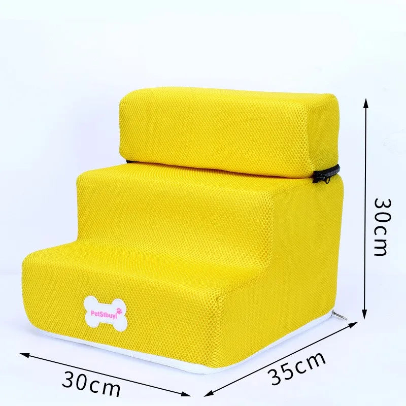 Anti-Slip Pet Stairs with Removable Washable Cover – 2 or 3 Step Ramp for Dogs & Cats