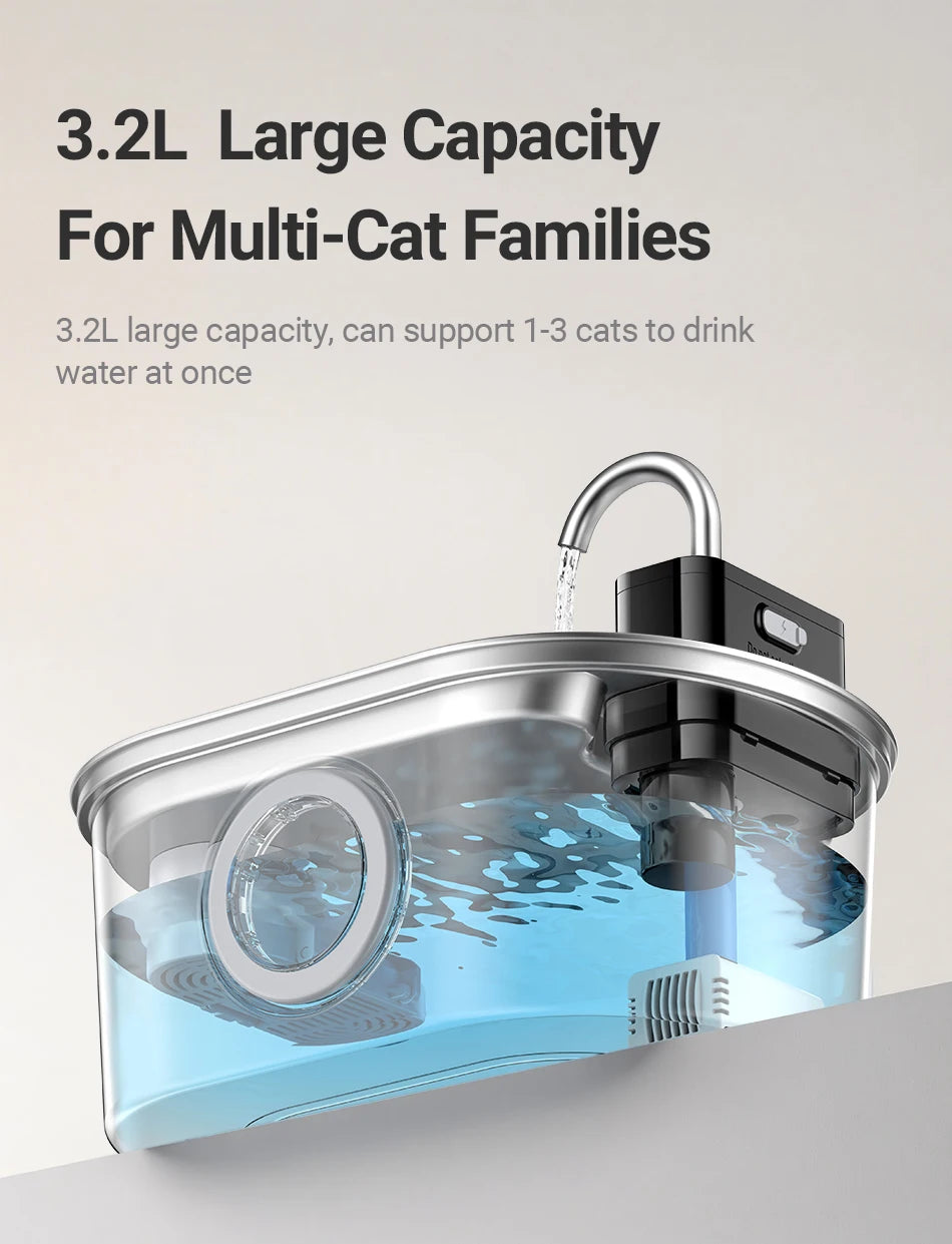Stainless Steel Smart Pet Water Fountain with 4000mAh Battery & Sensor