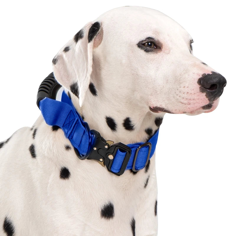 Heavy Duty Tactical Dog Collar with Handle — Metal Buckle Training Collar for Medium & Large Dogs