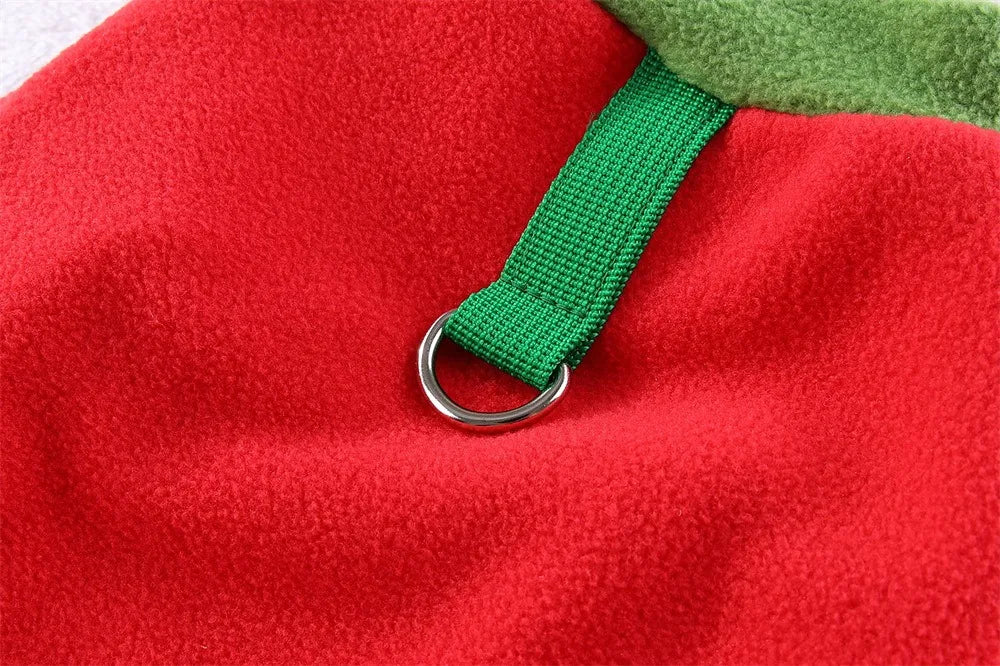 Fleece Dog Jumpsuit Hoodie with Leash Ring — Warm Winter Coat for Dogs & Cats
