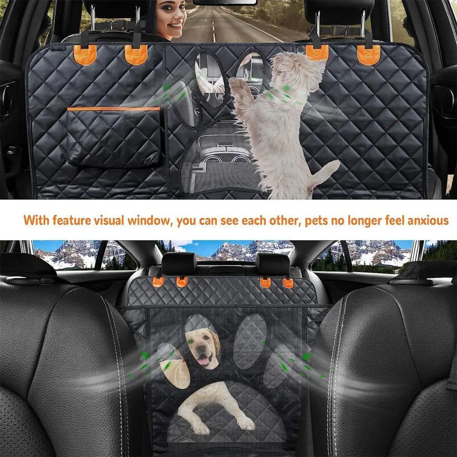 Housse de siège de voiture hamac pour chien | 100 % étanche avec fenêtre en filet, fermeture éclair latérale et protection de portière
