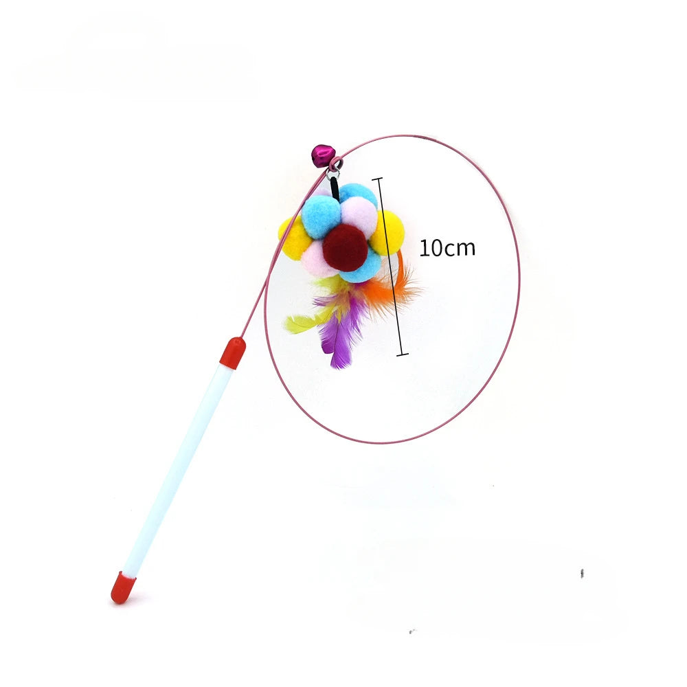 Interactive Feather Wand Cat Toy - Wire Teaser Stick for Kittens